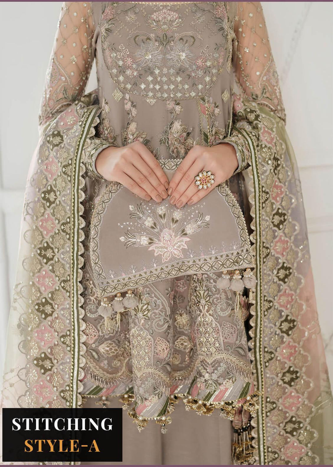 Baroque Embroidered Net Suits Unstitched 3 Piece BQU-CH10-D08 - Luxury Festive Tale