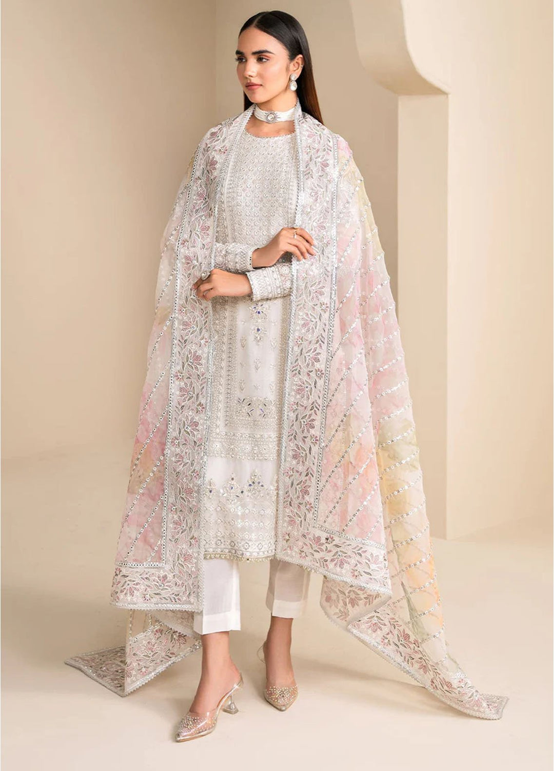 Baroque Embroidered Chiffon Suits Unstitched 3 Piece BQ25EF UF-623 - Formals Collection