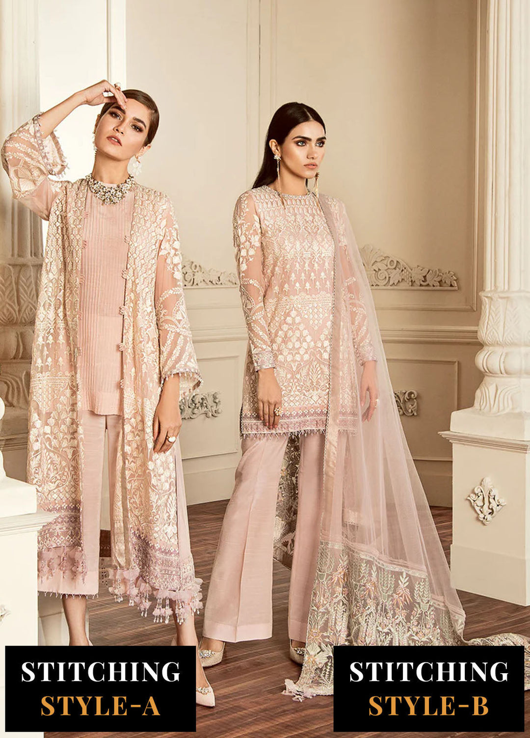 Chantelle by Baroque Unstitched Embroidered Chiffon 3 Piece Suit BQ26UCF 09-Dove - Festive Collection