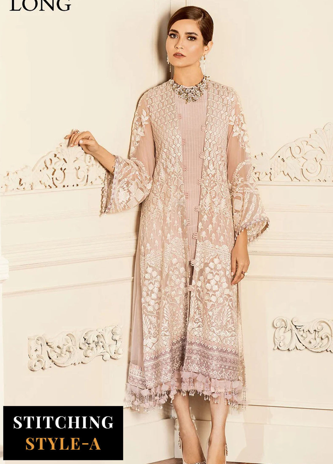 Baroque Embroidered Chiffon Suits Unstitched 3 Piece BQ25UF Dove - Formals Collection