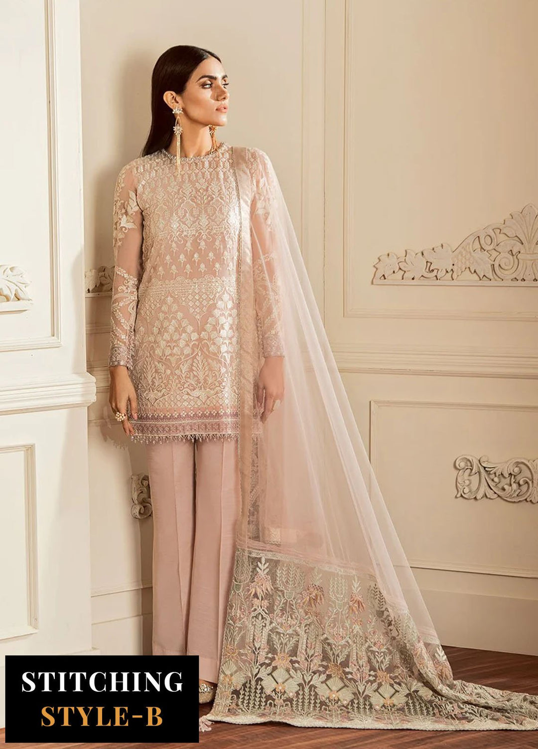 Chantelle by Baroque Unstitched Embroidered Chiffon 3 Piece Suit BQ26UCF 09-Dove - Festive Collection