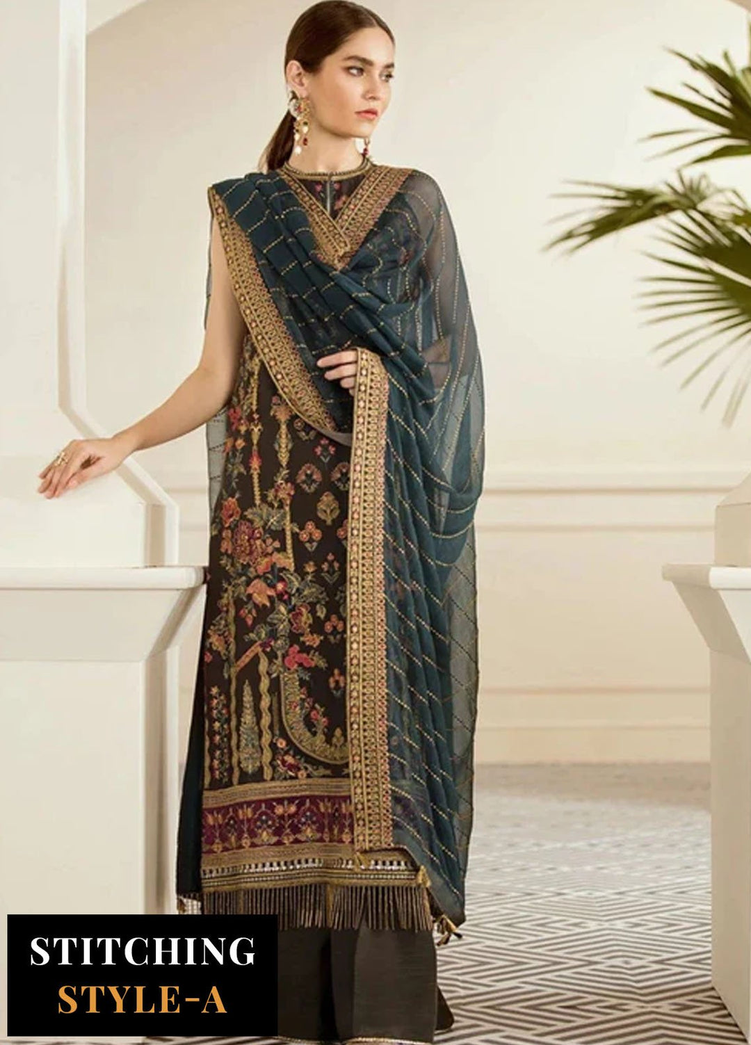 Baroque Embroidered Chiffon Suits Unstitched 3 Piece BQ25UF Pecan - Formals Collection