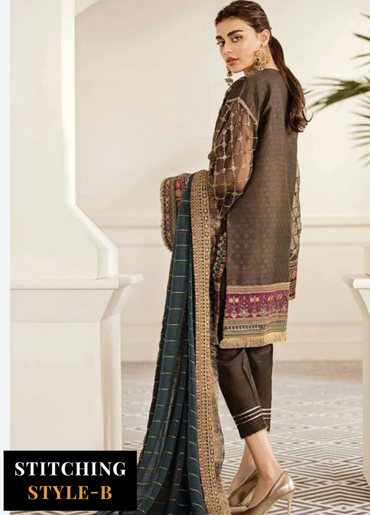 Baroque Embroidered Chiffon Suits Unstitched 3 Piece BQ25UF Pecan - Formals Collection