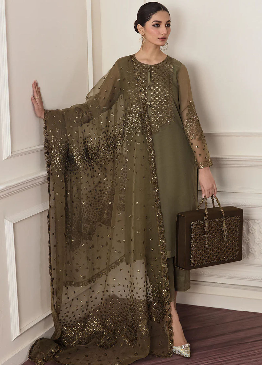Baroque Embroidered Chiffon Suits Unstitched 3 Piece BQ25UF PR- D295 - Formals Collection