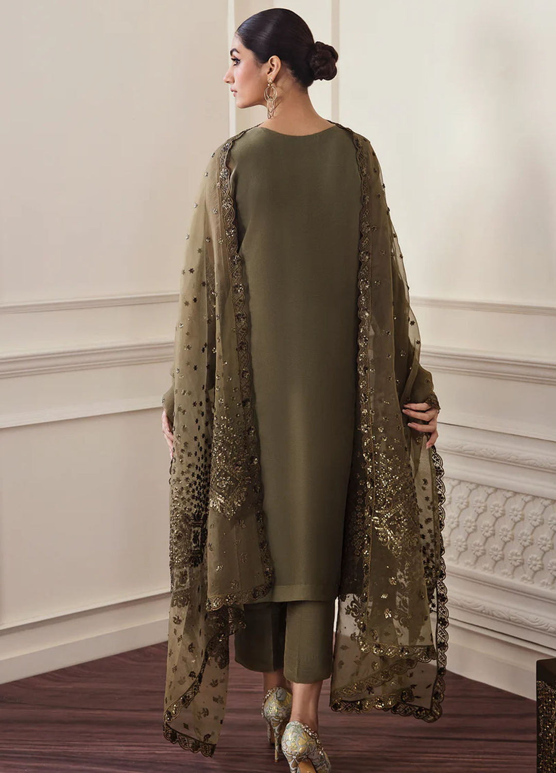 Baroque Embroidered Chiffon Suits Unstitched 3 Piece BQ25UF PR- D295 - Formals Collection
