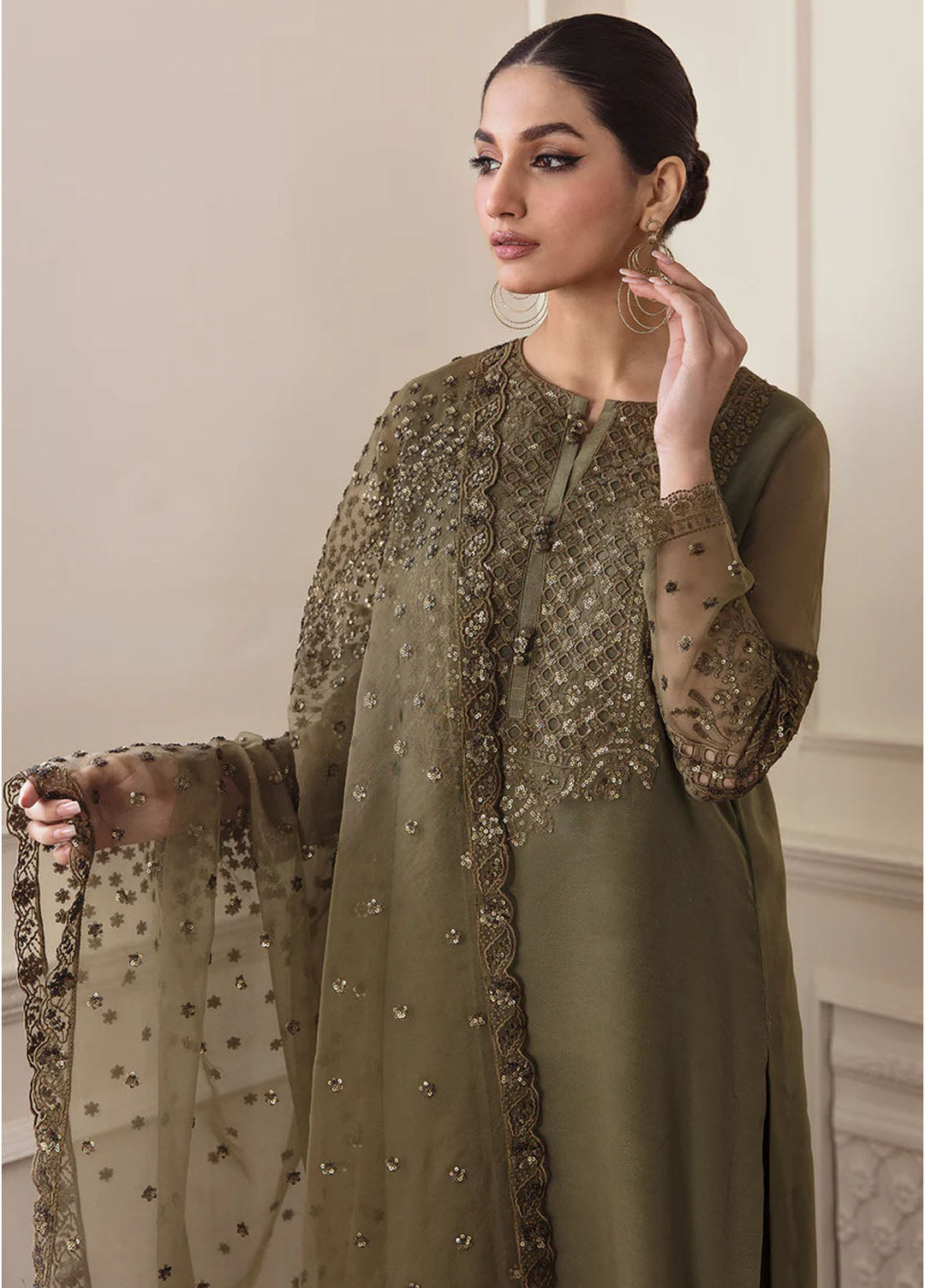 Baroque Embroidered Chiffon Suits Unstitched 3 Piece BQ25UF PR- D295 - Formals Collection