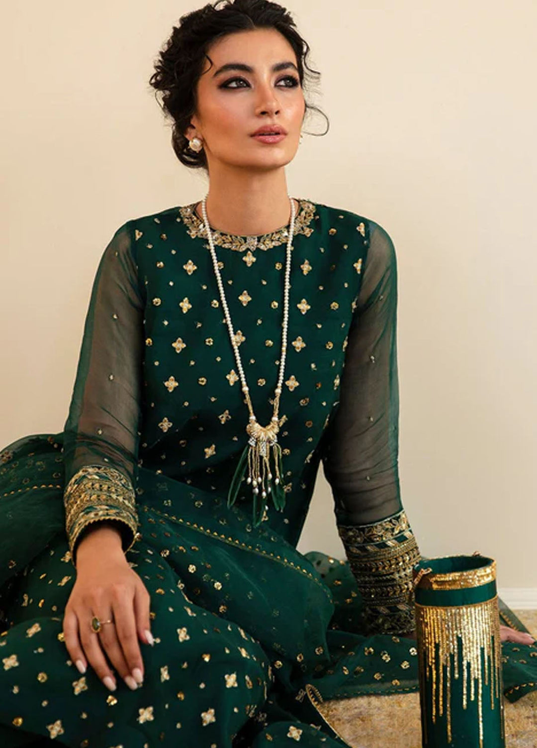 Baroque Embroidered Chiffon Suits Unstitched 3 Piece BQ25UF PR- D395 - Formals Collection
