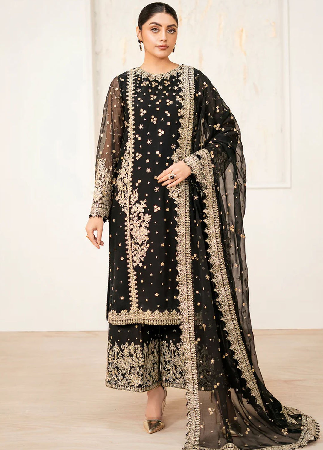 Baroque Embroidered Chiffon Suits Unstitched 3 Piece BQ25UF UF-4038 - Formals Collection