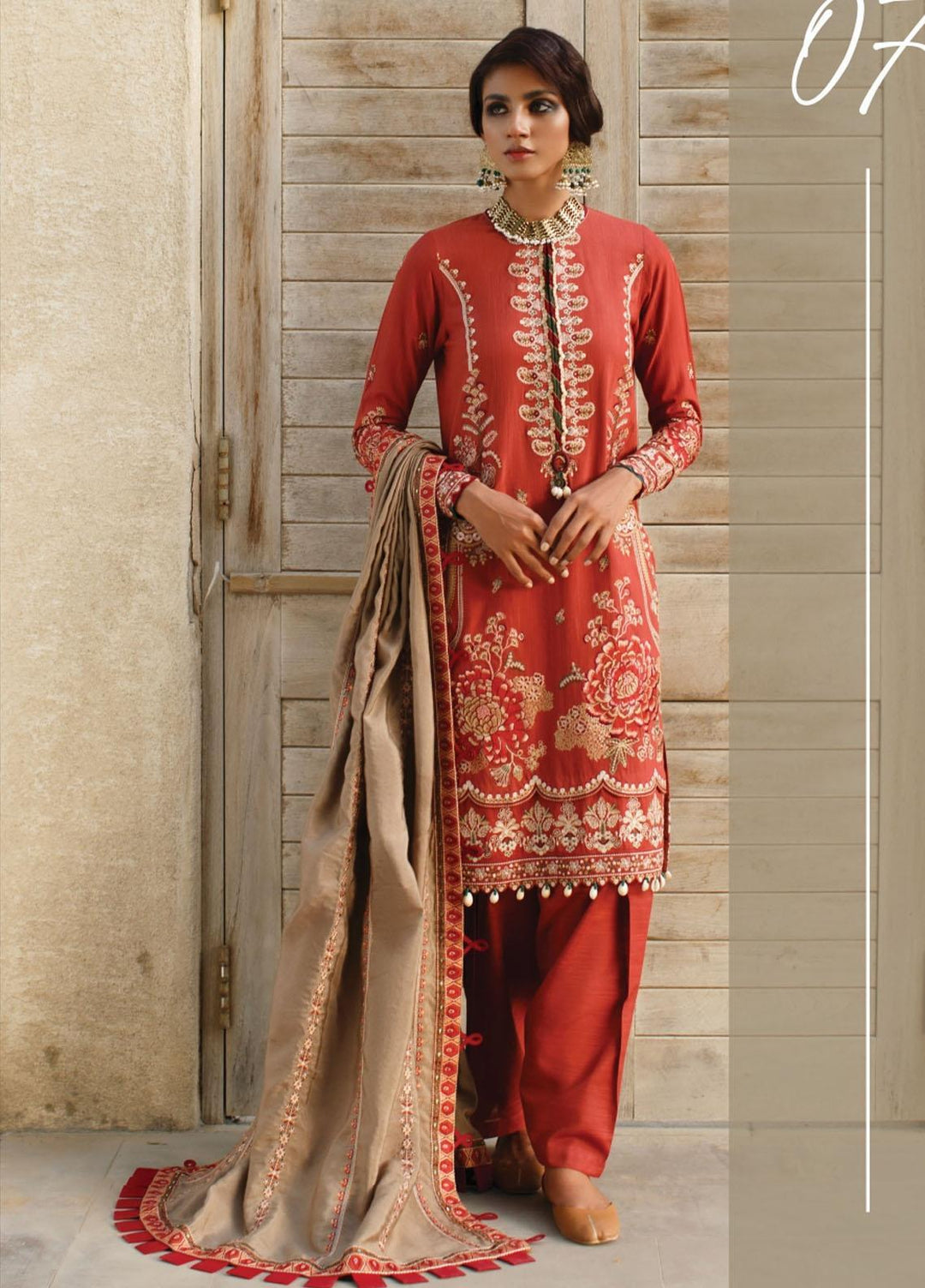 Baroque Embroidered Khaddar Suits Unstitched 3 Piece BQ21KW 07- SANDY - Winter Collection