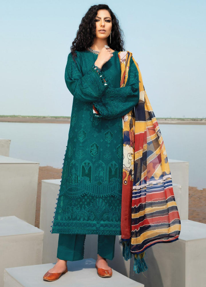 Baroque Embroidered Lawn Suits Unstitched 3 Piece BQ21SL 11 Gentian - Summer Collection
