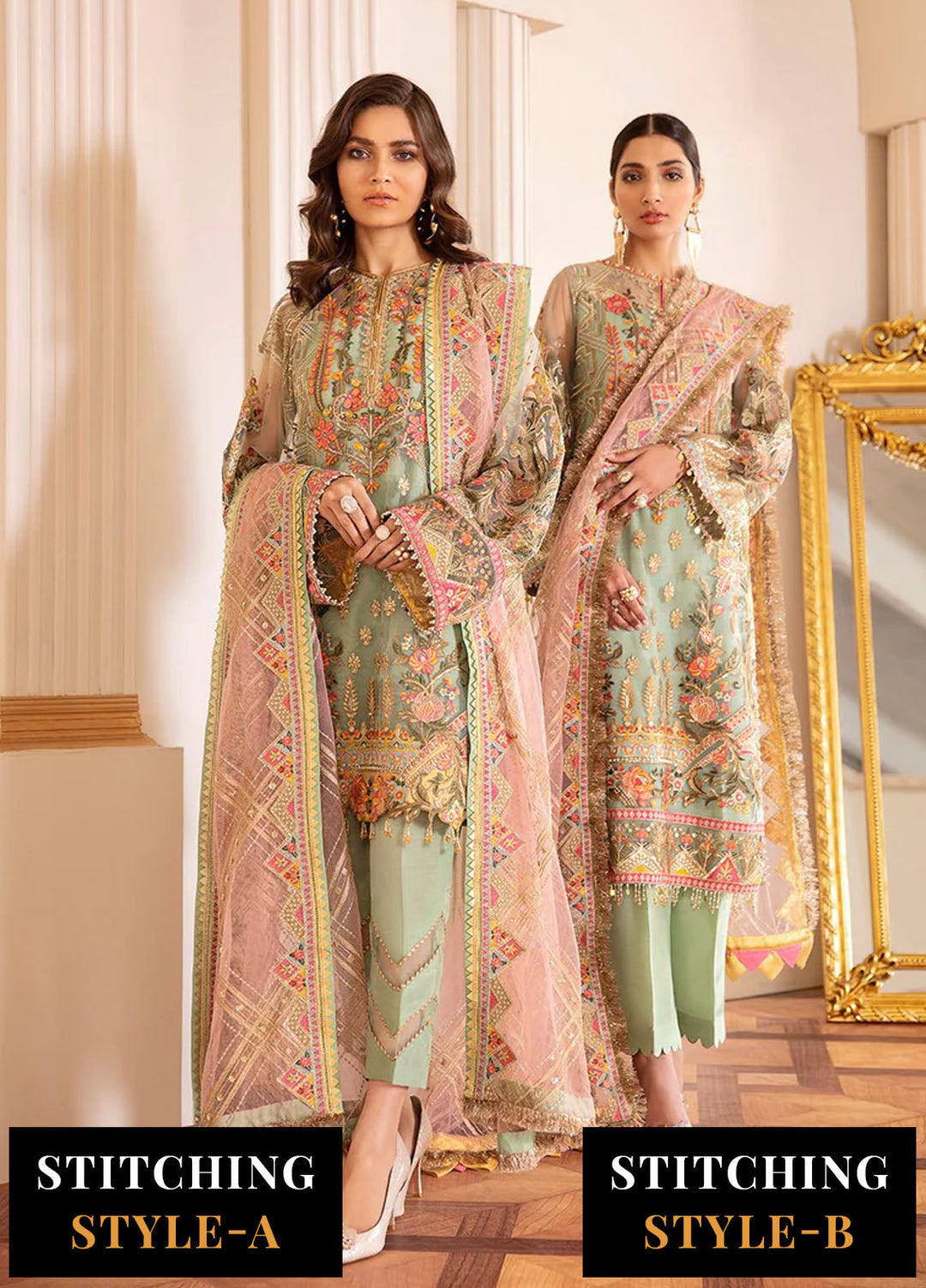 Chantelle by Baroque Unstitched Embroidered Net 3 Piece Suit BQ26UCF 01-Capri Sea - Festive Collection