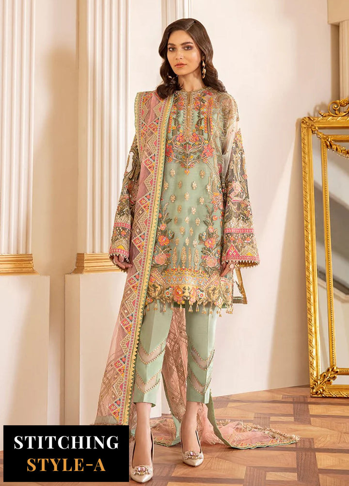 Baroque Embroidered Net Suits Unstitched 3 Piece BQ25UF Capri Sea - Formals Collection