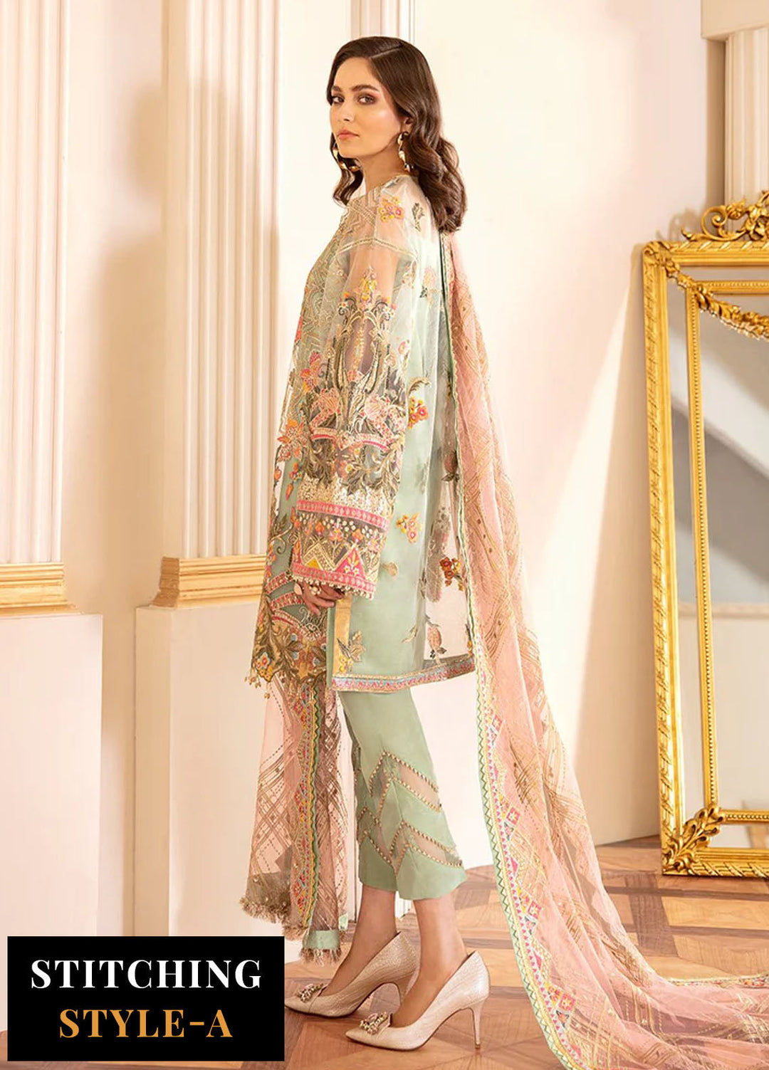 Chantelle by Baroque Unstitched Embroidered Net 3 Piece Suit BQ26UCF 01-Capri Sea - Festive Collection