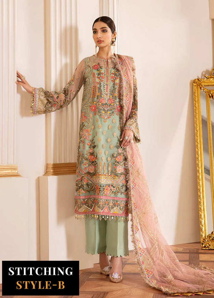 Baroque Embroidered Net Suits Unstitched 3 Piece BQ25UF Capri Sea - Formals Collection