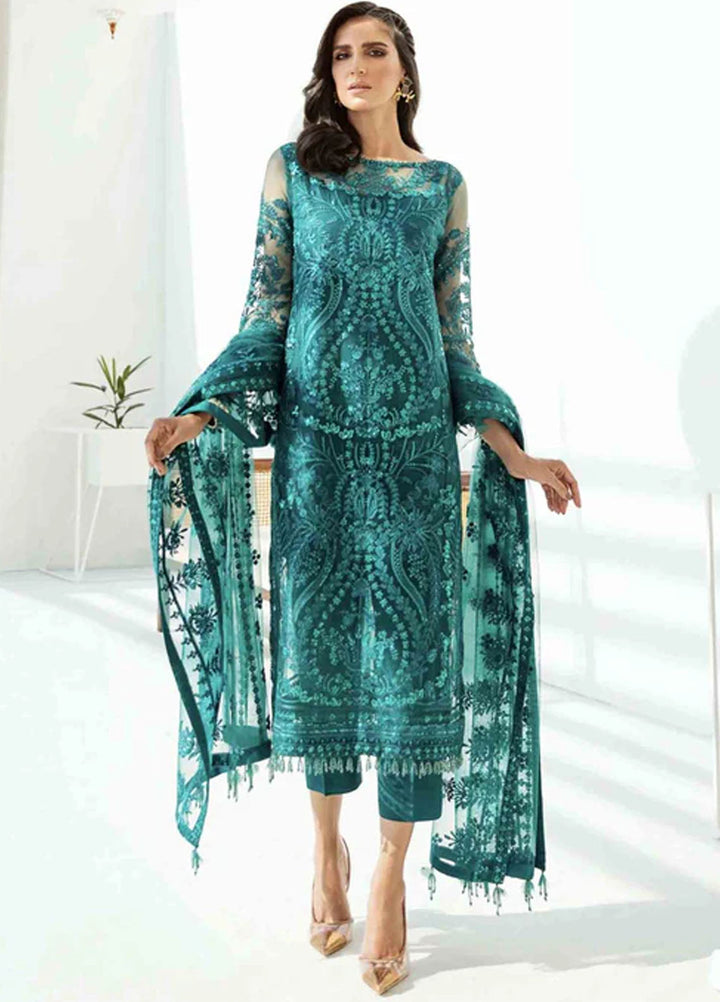 Baroque Embroidered Net Suits Unstitched 3 Piece BQ25UF Frost Green - Formals Collection