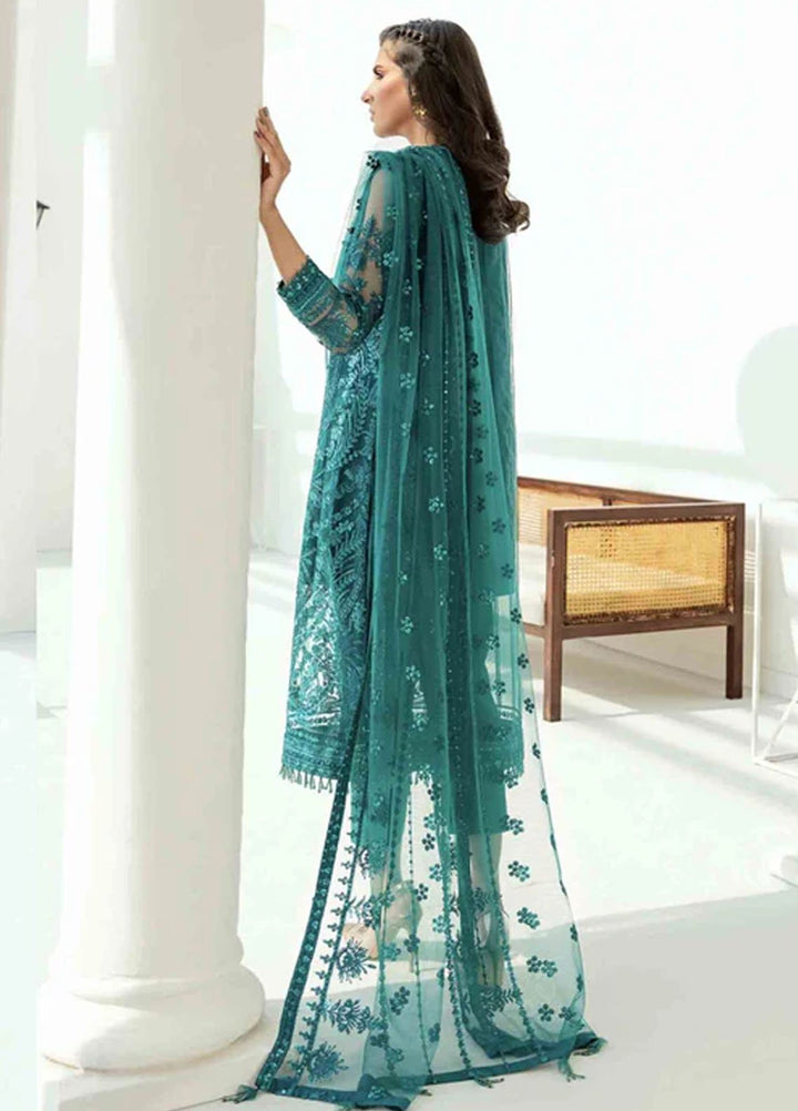 Baroque Embroidered Net Suits Unstitched 3 Piece BQ25UF Frost Green - Formals Collection