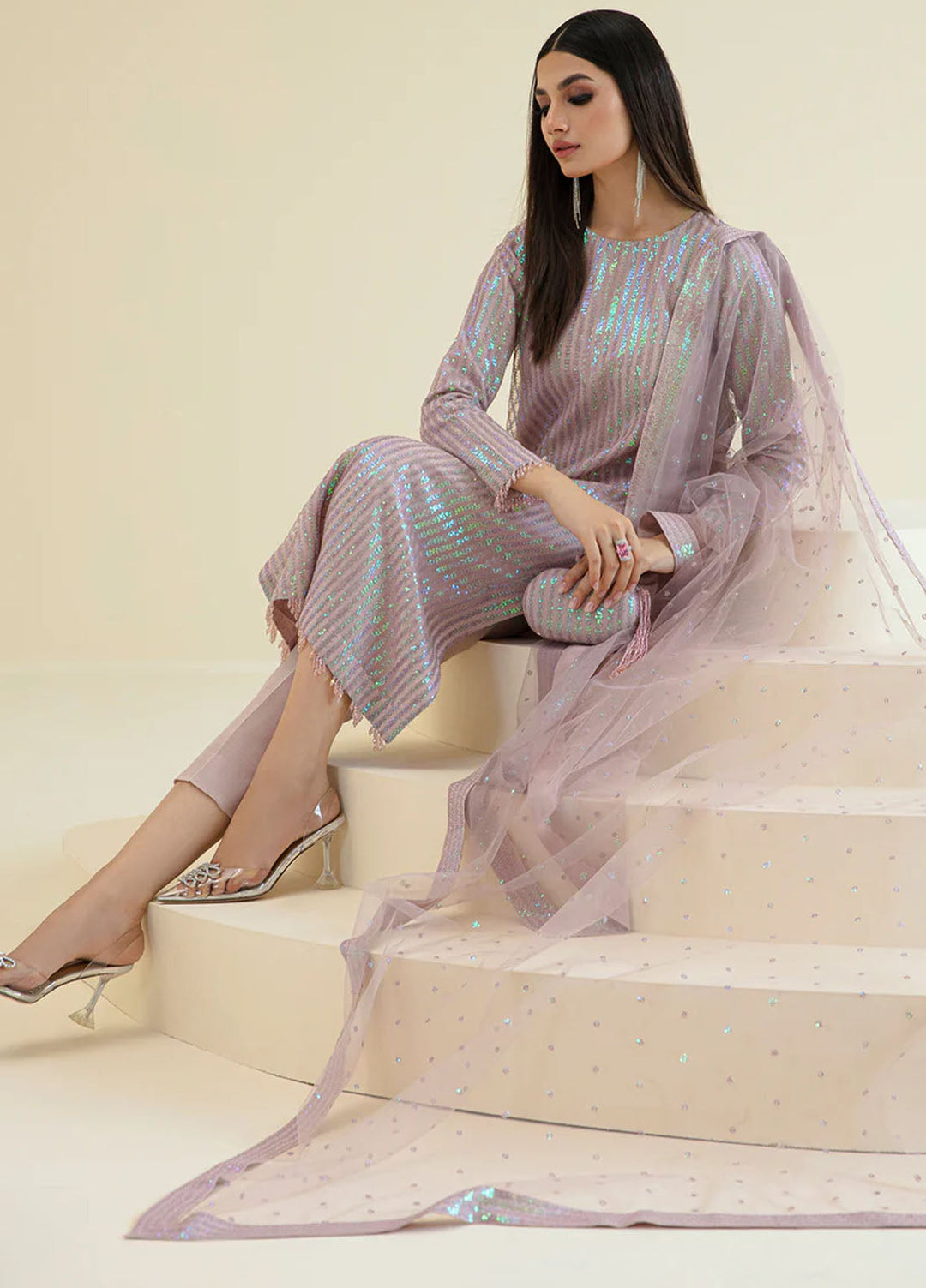 Baroque Embroidered Net Suits Unstitched 3 Piece BQ25UF PR- D384 - Formals Collection