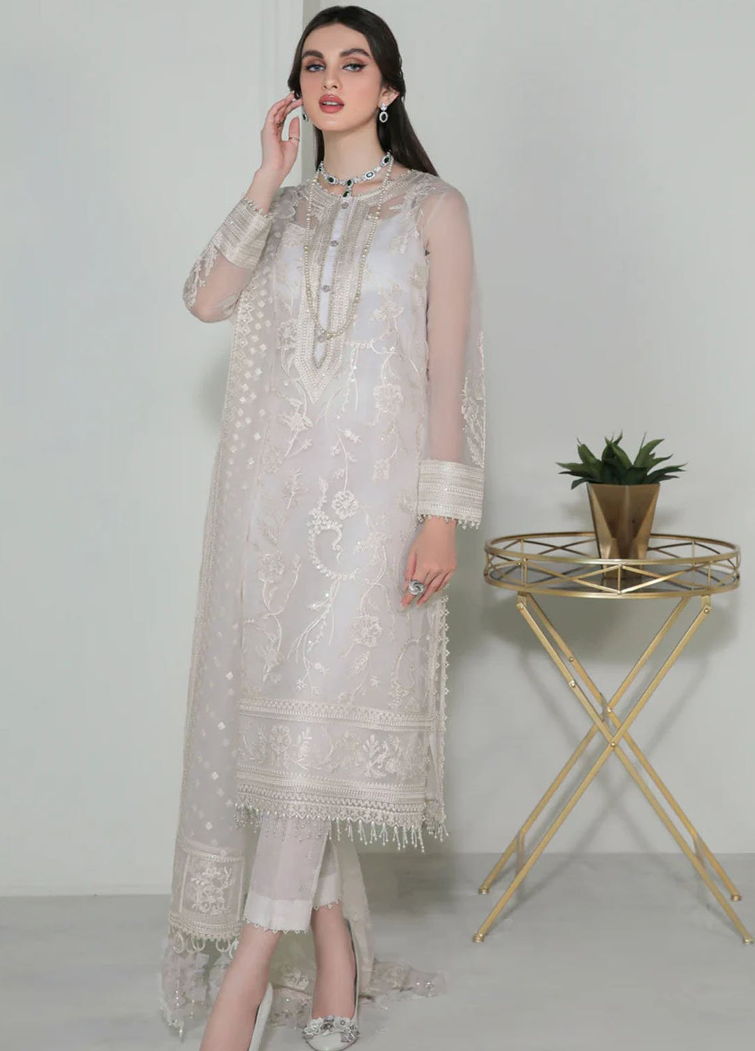 Baroque Embroidered Organza Suits Unstitched 3 Piece BQ25UF UF- D186 - Formals Collection