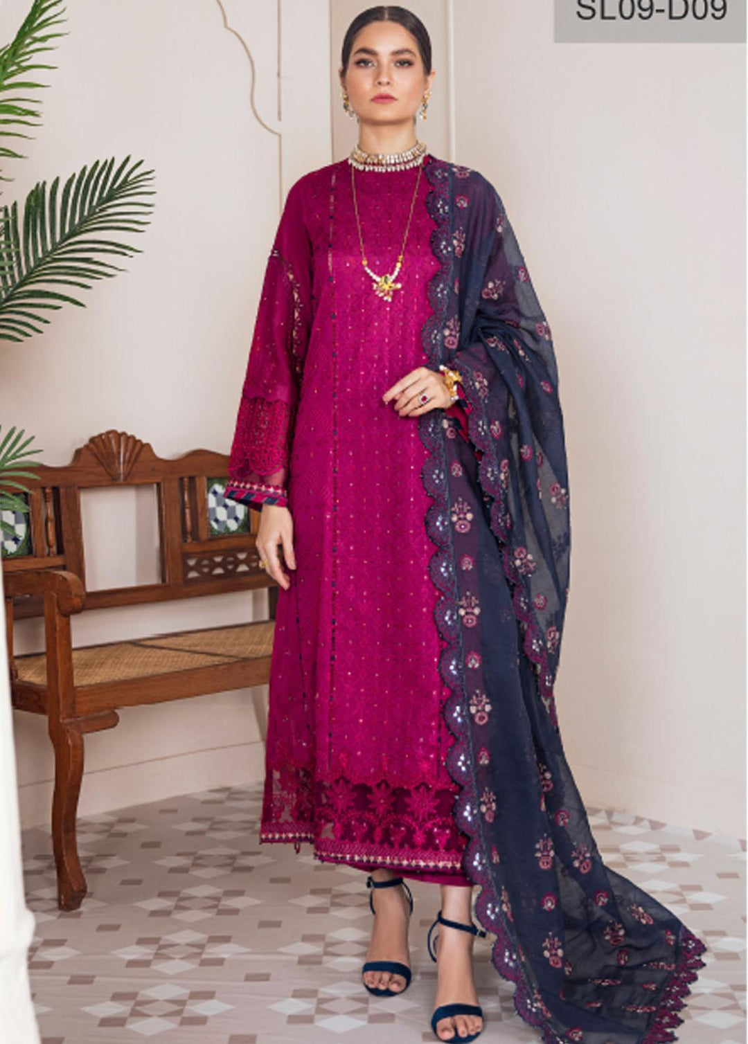 Baroque Embroidered Lawn Suits Unstitched 3 Piece BQ22-SL2 BQU-SL09-D09 - Summer Collection