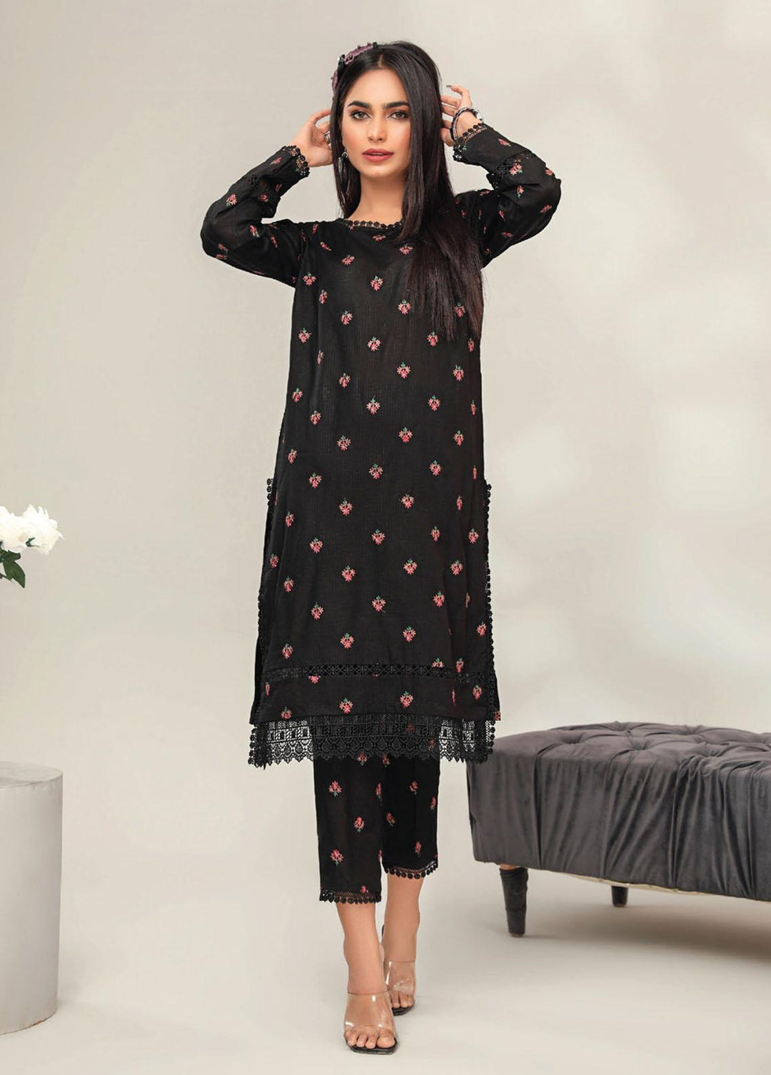 Basics By Aalaya Embroidered Lawn Suits Unstitched 2 Piece ALY23BE D-02 - Summer Collection