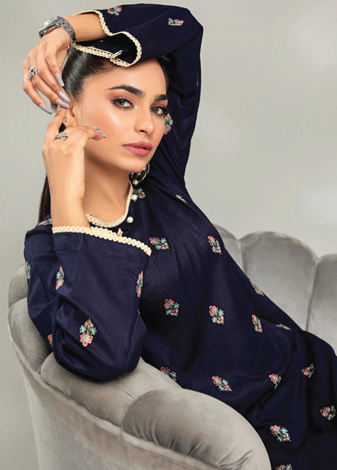 Basics By Aalaya Embroidered Lawn Suits Unstitched 2 Piece ALY23BE D-09 - Summer Collection