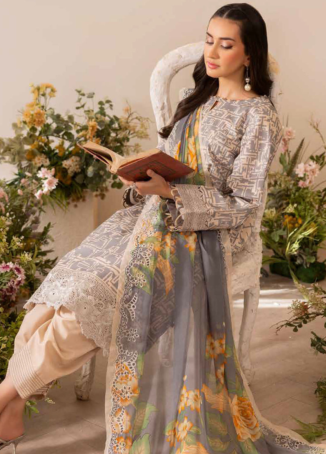 Basics by Charizma Embroidered Lawn Suits Unstitched 3 Piece CRZ25BL CB5-07 - Summer Collection
