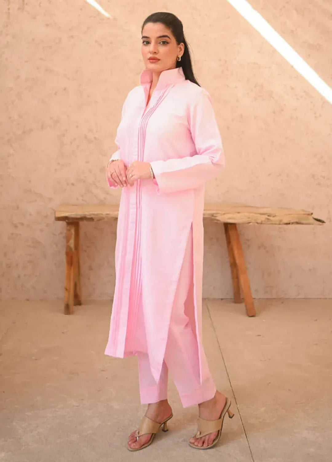 Basics by Zauk Pret Solid Raw Silk 2 Piece Suit Misty Rose