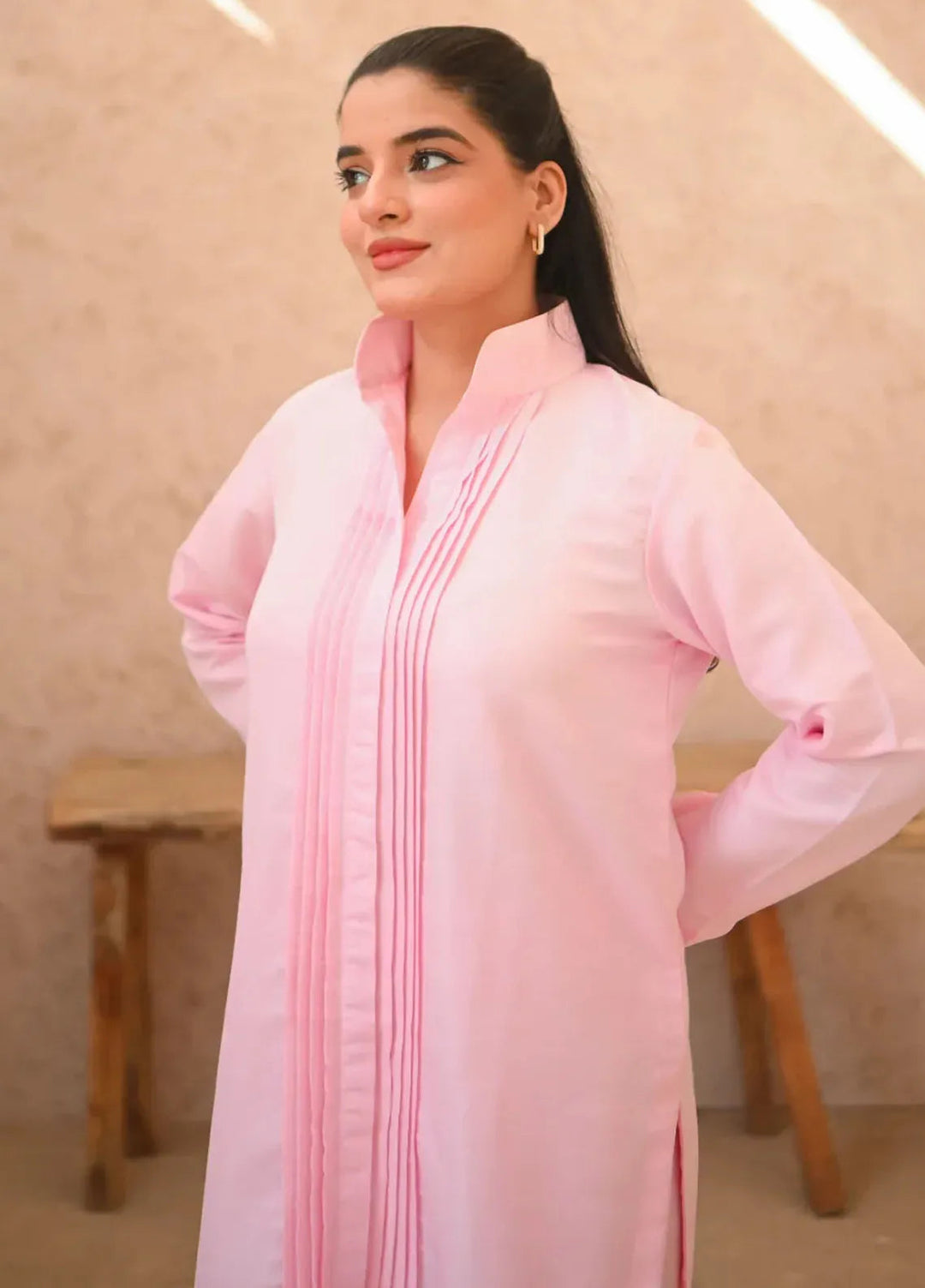 Basics by Zauk Pret Solid Raw Silk 2 Piece Suit Misty Rose