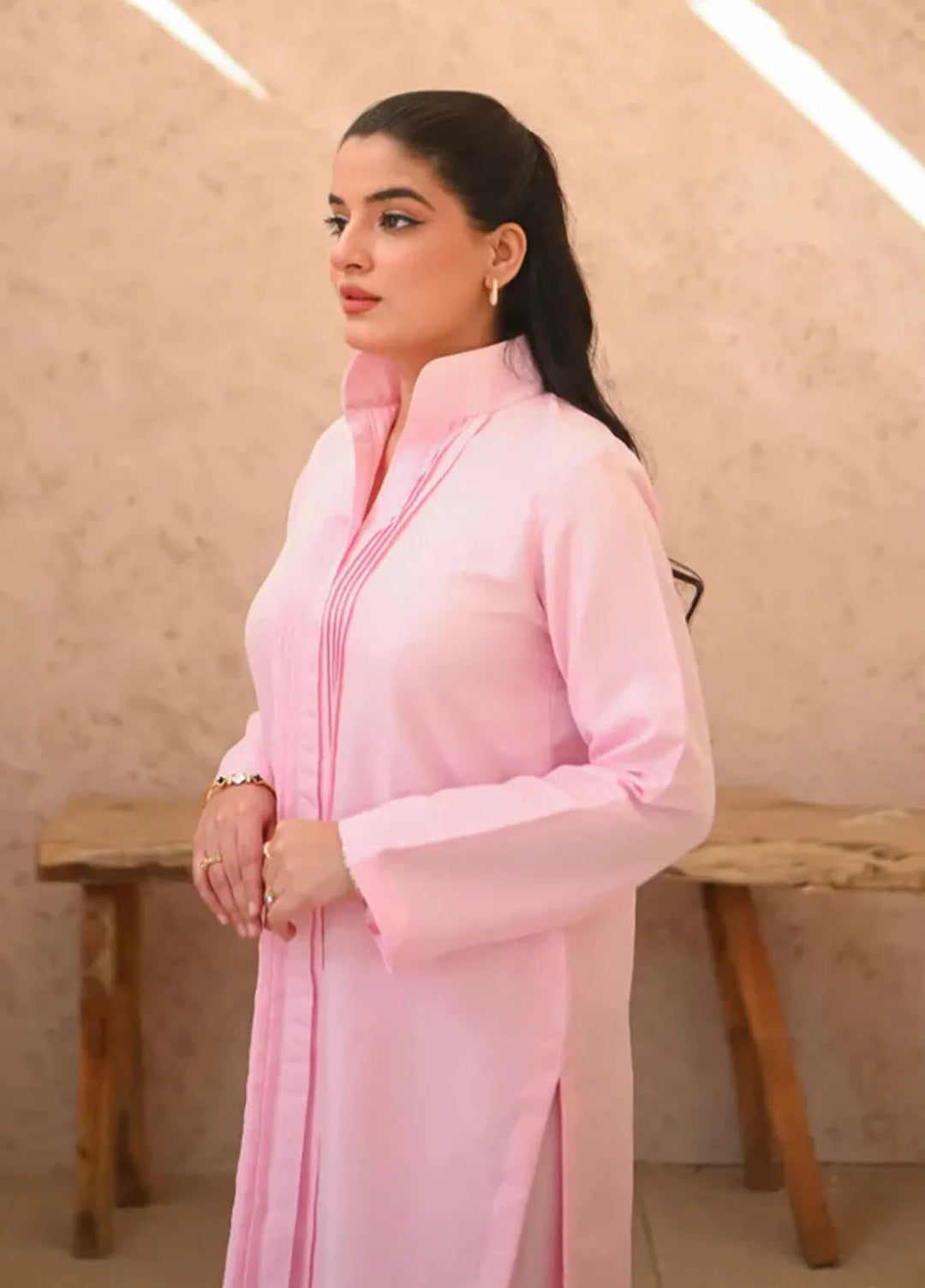 Basics by Zauk Pret Solid Raw Silk 2 Piece Suit Misty Rose