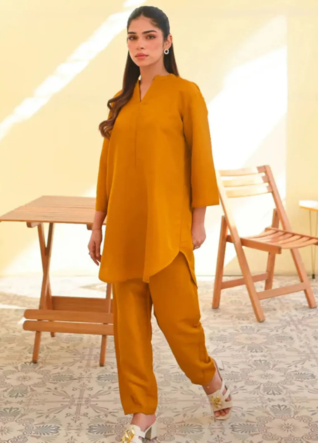 Zauk Women RTW Solids Rawsilk 2 Piece Suit ZK26RC Mustard Z-B-3 - Casual Collection