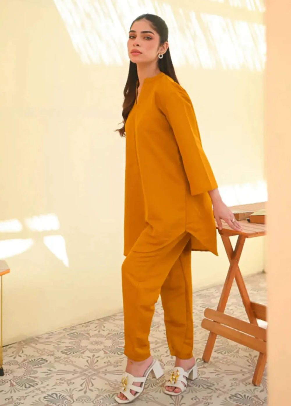 Zauk Women RTW Solids Rawsilk 2 Piece Suit ZK26RC Mustard Z-B-3 - Casual Collection
