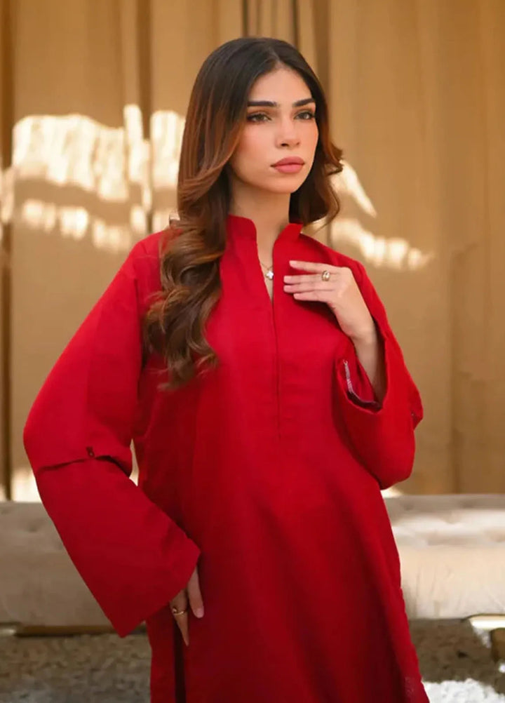 Basics by Zauk Pret Solid Raw Silk 2 Piece Suit Ruby