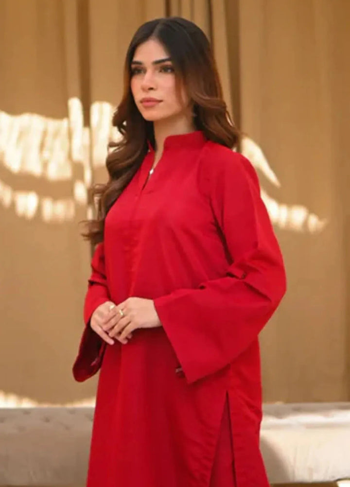 Basics by Zauk Pret Solid Raw Silk 2 Piece Suit Ruby