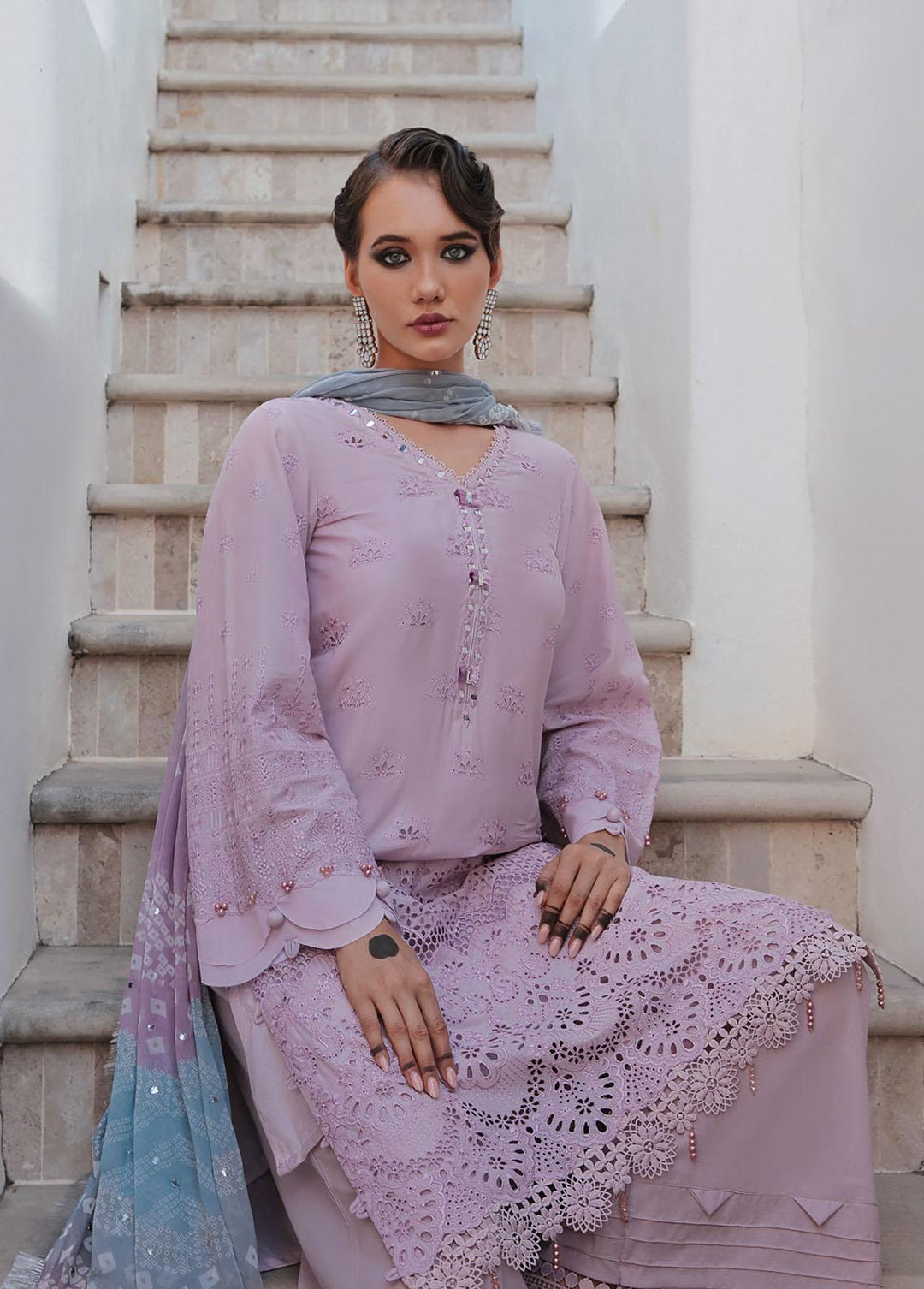 Bazaar By Nureh Embroidered Chikankari Suits Unstitched 3 Piece NU23CK NDS-84 - Summer Collection