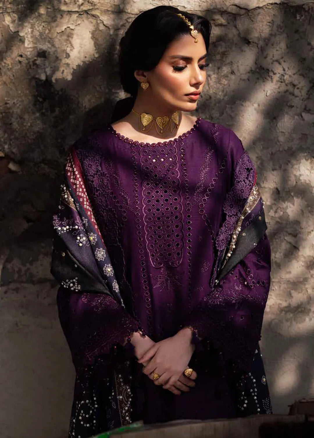 Bazaar By Nureh Embroidered Chikankari Khaddar Suit Unstitched 4 Piece Suit NU24CW NE-115 - Winter Collection