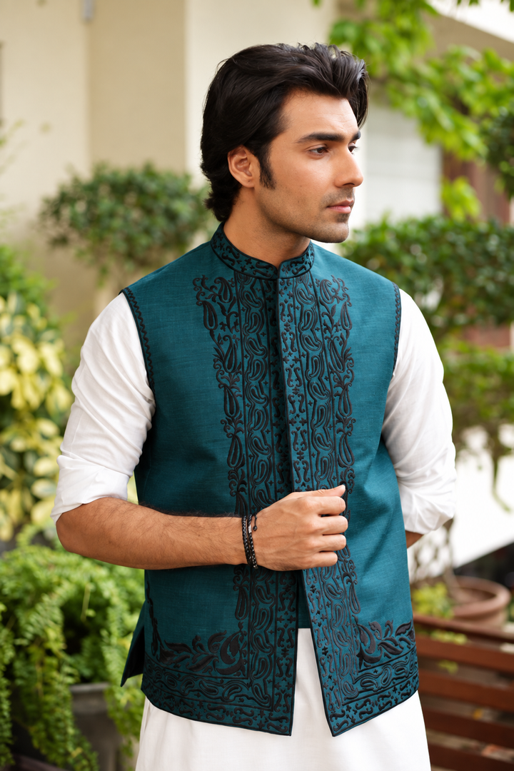 Luxe Waistcoat by Edge Republic Mens RTW Embroidered Wash N Wear 2 Piece Suit ER WC 2007 Festive Collection