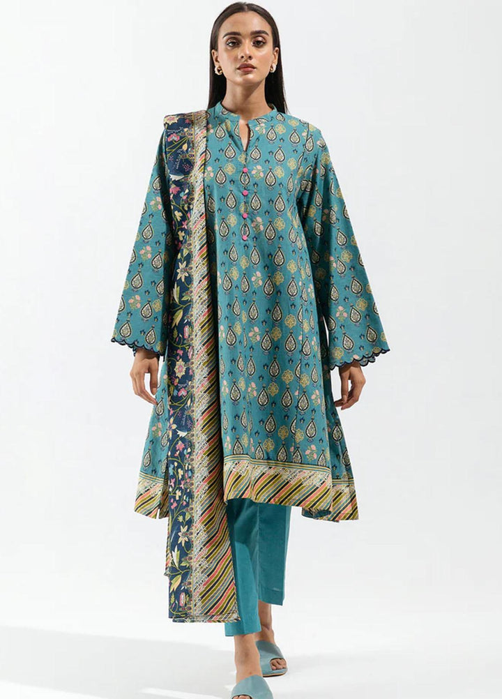 Beechtree Printed Khaddar Suits Unstitched 2 Piece BT23UF BT1W23U20 Cerulean Glow - Formal Collection