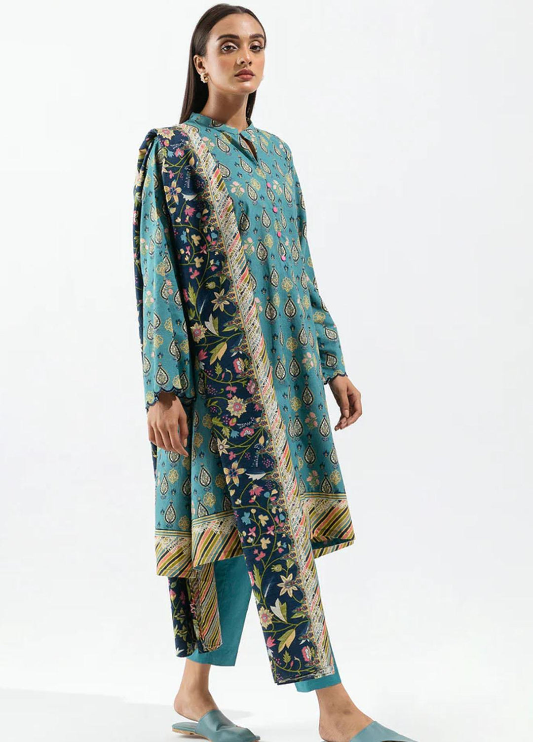 Beechtree Printed Khaddar Suits Unstitched 2 Piece BT23UF BT1W23U20 Cerulean Glow - Formal Collection