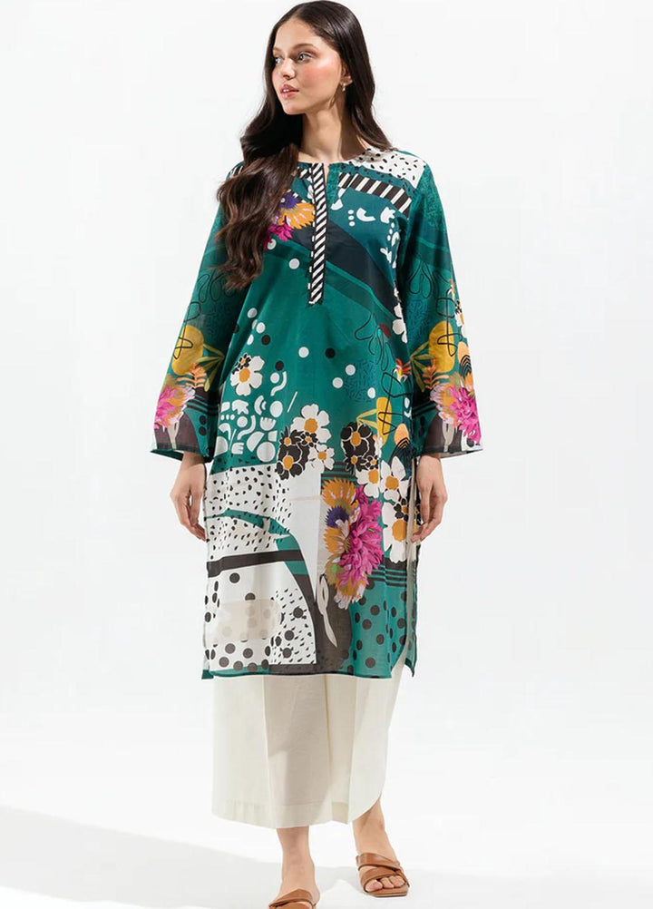 Beechtree Embroidered Lawn  Unstitched Kurties BT23US BT5S23U101 Teal Illustration - Summer Collection