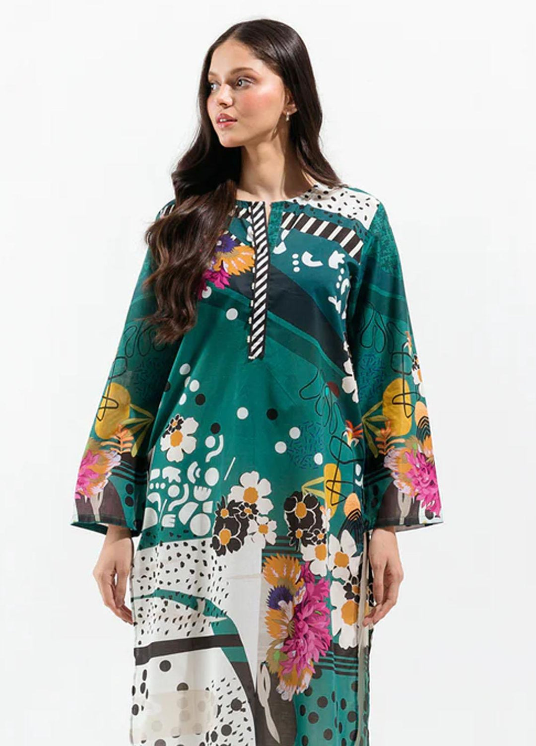 Beechtree Embroidered Lawn  Unstitched Kurties BT23US BT5S23U101 Teal Illustration - Summer Collection
