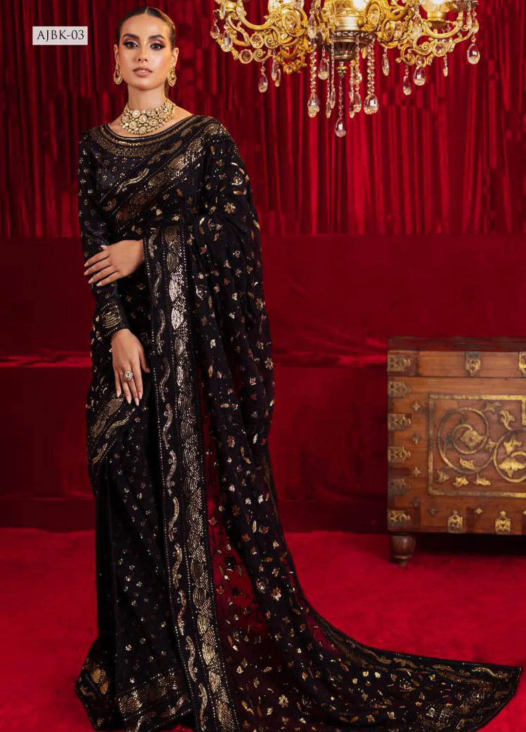 Bekhudi By Asim Jofa Embroidered Chiffon Saree Unstitched AJ23B AJBK-03 - Luxury Collection