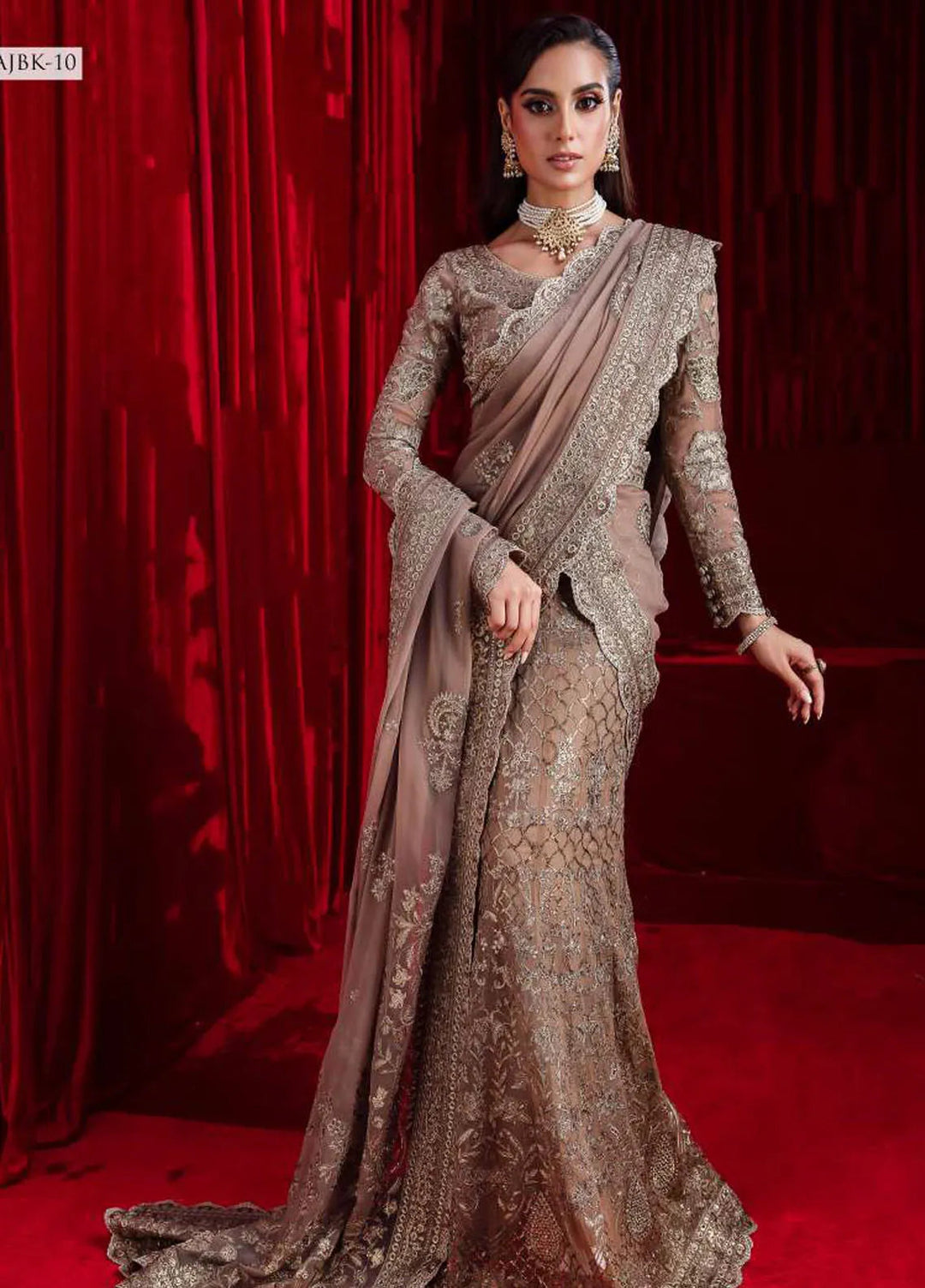 Bekhudi By Asim Jofa Embroidered Chiffon Saree Unstitched AJ23B AJBK-10 - Luxury Collection