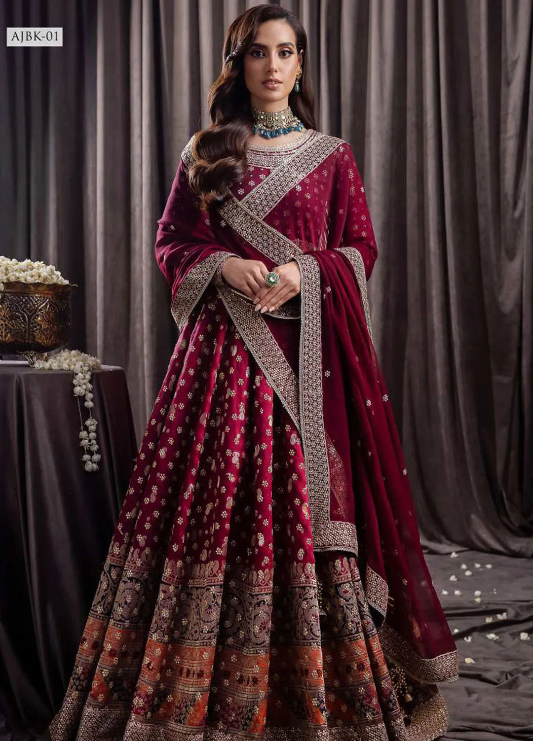 Bekhudi By Asim Jofa Embroidered Chiffon Unstitched Suit 3 Piece AJ23B AJBK-01 - Luxury Collection