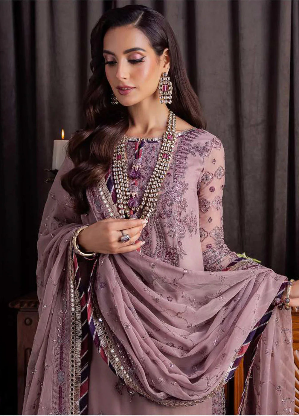 Bekhudi By Asim Jofa Embroidered Chiffon Unstitched Suit 3 Piece AJ23B AJBK-06 - Luxury Collection