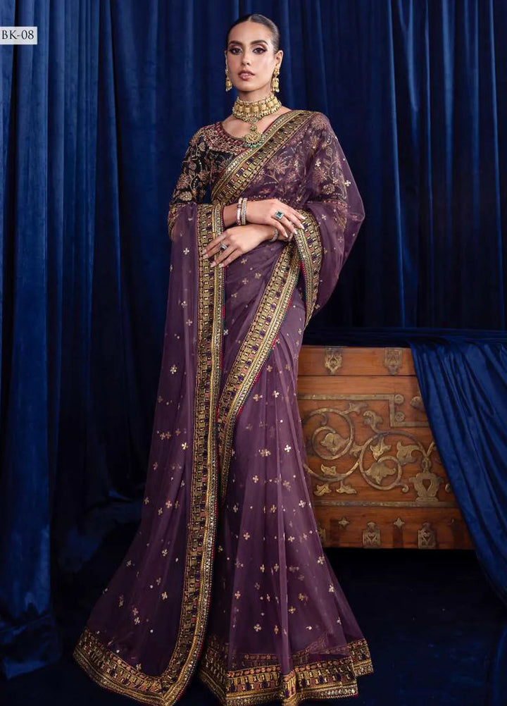 Bekhudi By Asim Jofa Embroidered Net Saree Unstitched AJ23B AJBK-08 - Luxury Collection