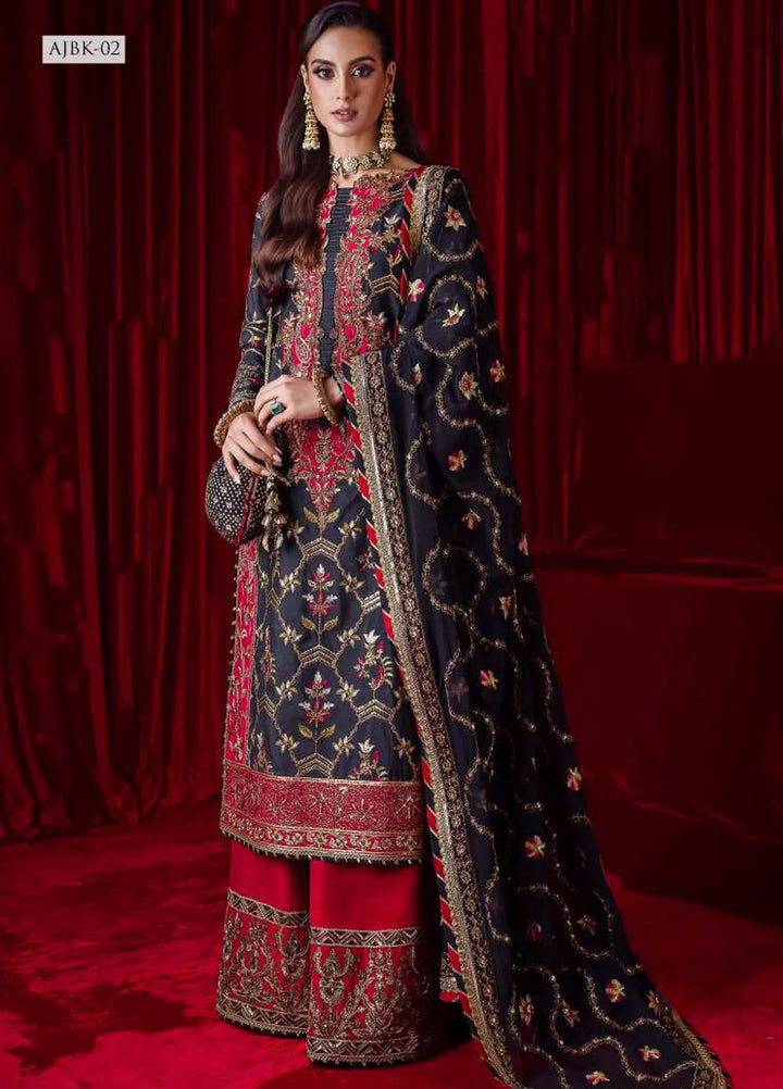 Bekhudi By Asim Jofa Embroidered Raw Silk Unstitched Suit 3 Piece AJ23B AJBK-02 - Luxury Collection