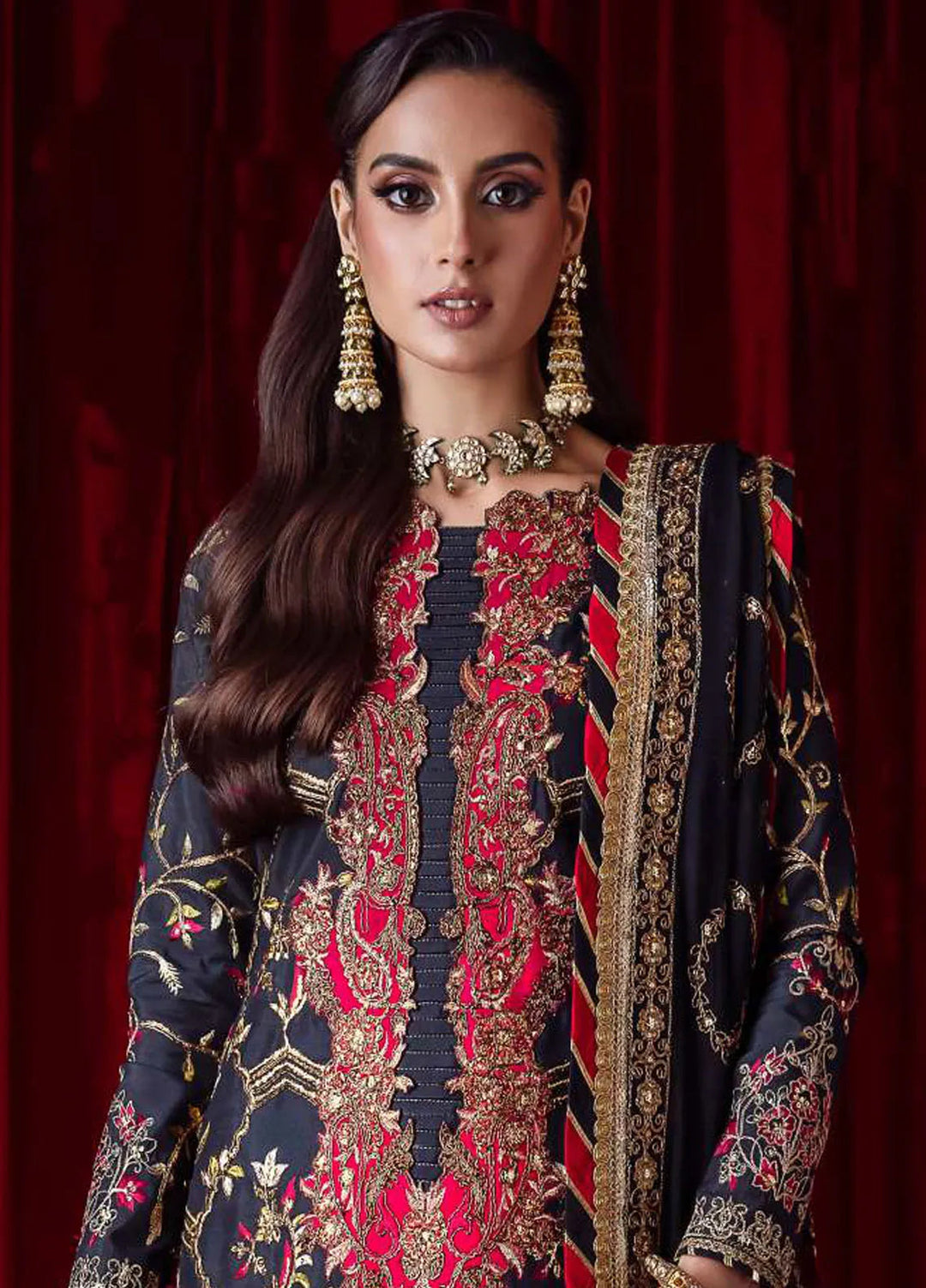 Bekhudi By Asim Jofa Embroidered Raw Silk Unstitched Suit 3 Piece AJ23B AJBK-02 - Luxury Collection