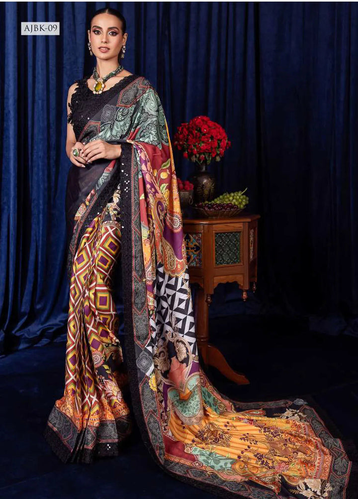 Bekhudi By Asim Jofa Embroidered Silk Saree Unstitched AJ23B AJBK-09 - Luxury Collection
