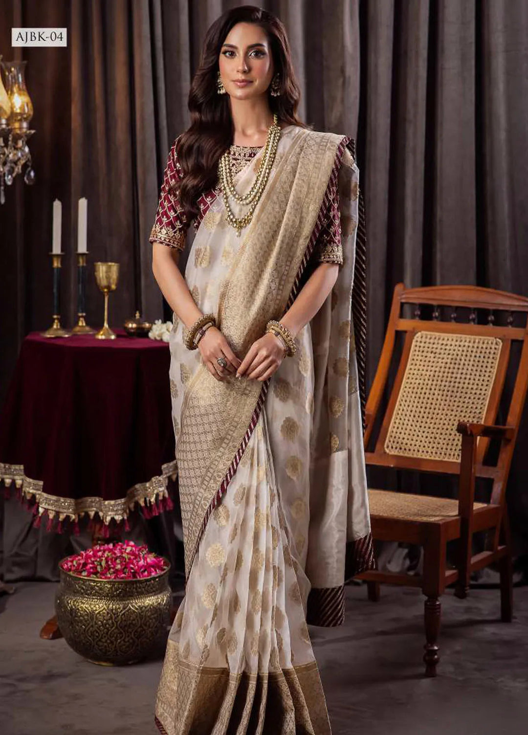 Bekhudi By Asim Jofa Embroidered Woven Saree Unstitched AJ23B AJBK-04 - Luxury Collection