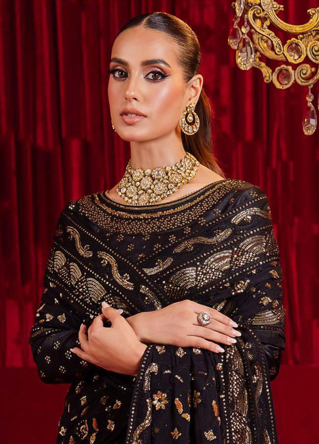 Bekhudi By Asim Jofa Embroidered Chiffon  Unstitched Saree AJ23B AJBK-03 - Luxury Collection